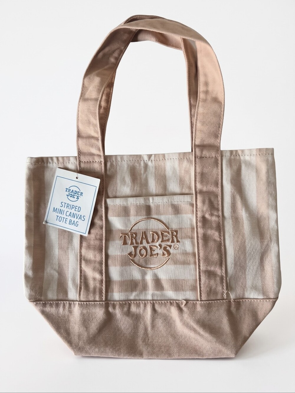 NWT Trader Joe’s Striped Mini Canvas Tote Bag - Tan / Beige